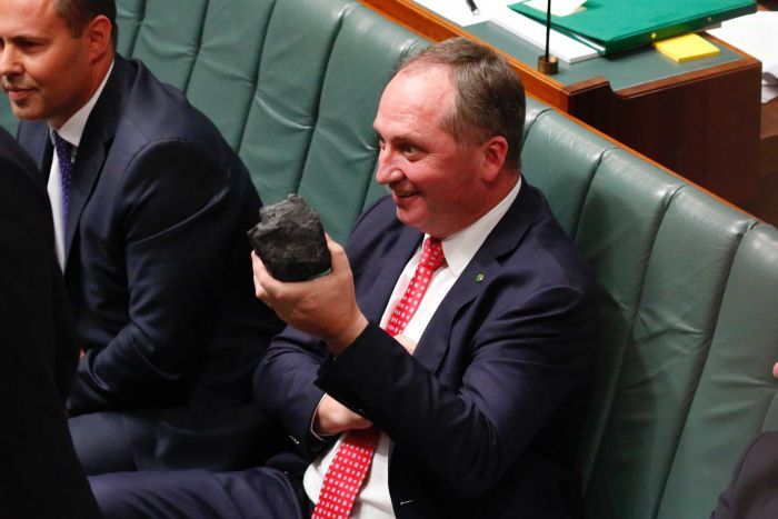 Barnaby Joyce holds a lump of coal in the House of Representatives