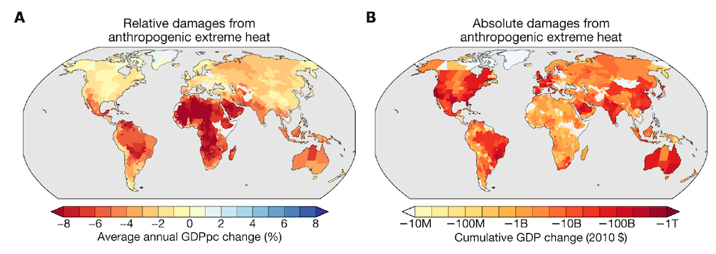Economic effects of anthropogenic changes to extreme heat intensity over 1992-2013